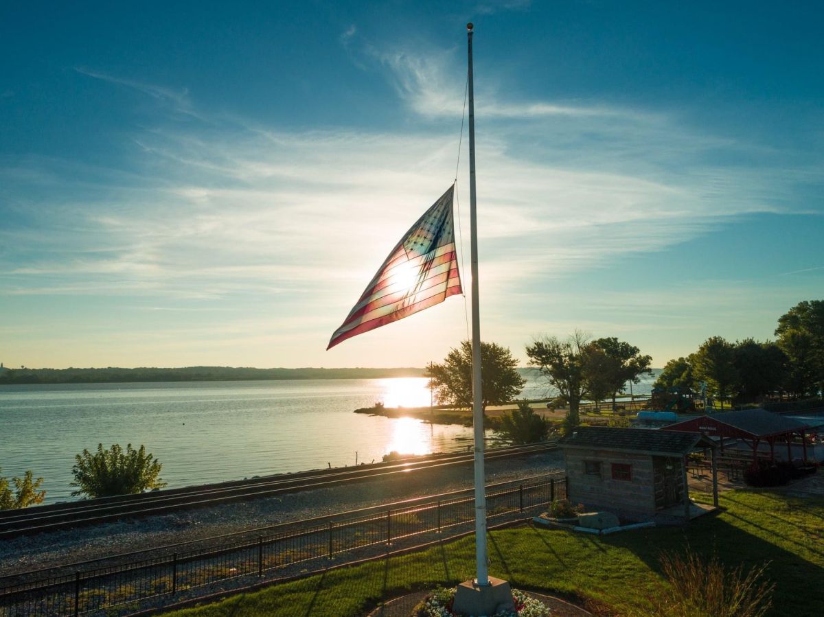 Flag over river